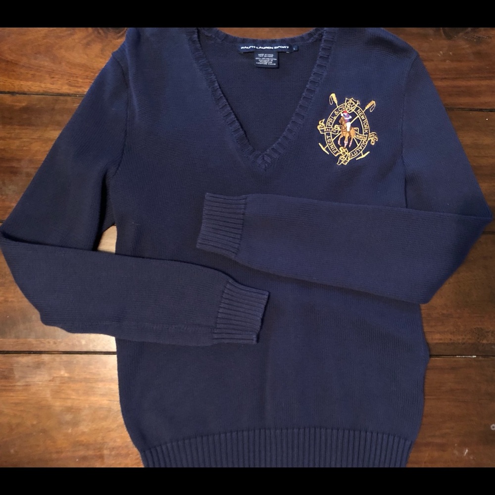 Ralph Lauren Sport navy v-neck sweater.